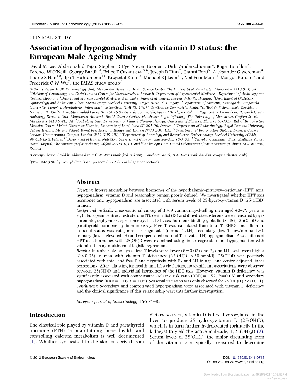 Association of Hypogonadism with Vitamin D Status