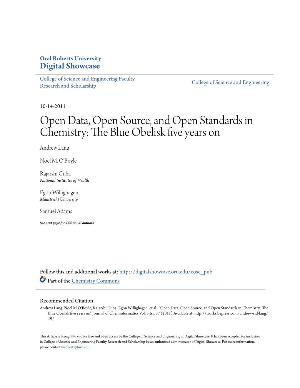 Open Data, Open Source, and Open Standards in Chemistry: the Blue Obelisk Five Years On