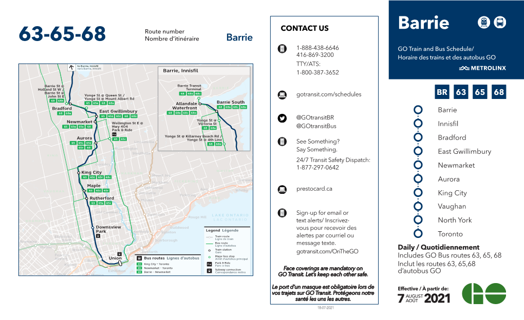 Barrie 63-65-68 Nombre D’Itinéraire Barrie