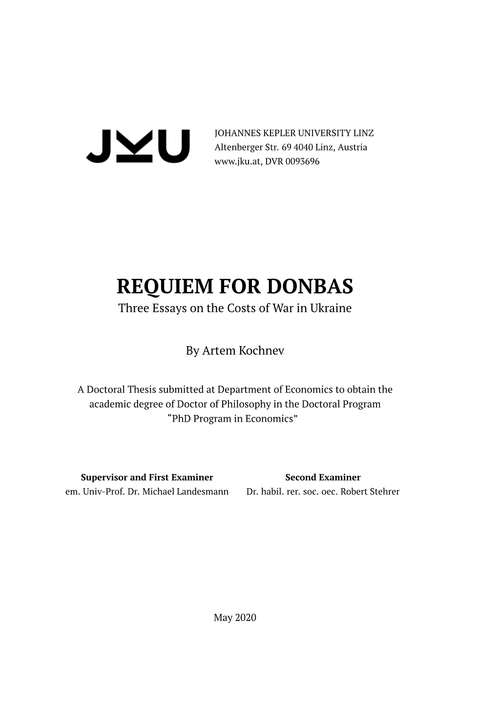 REQUIEM for DONBAS Three Essays on the Costs of War in Ukraine