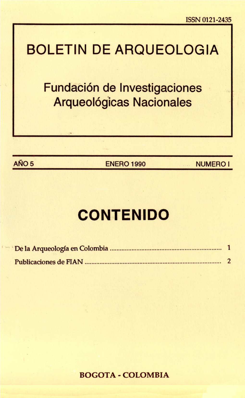 Boletín De Arqueología. Enero De 1990. Año 5. Número 1