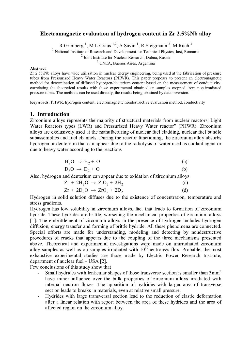 Electromagnetic Evaluation of Hydrogen Content in Zr 2.5%Nb Alloy