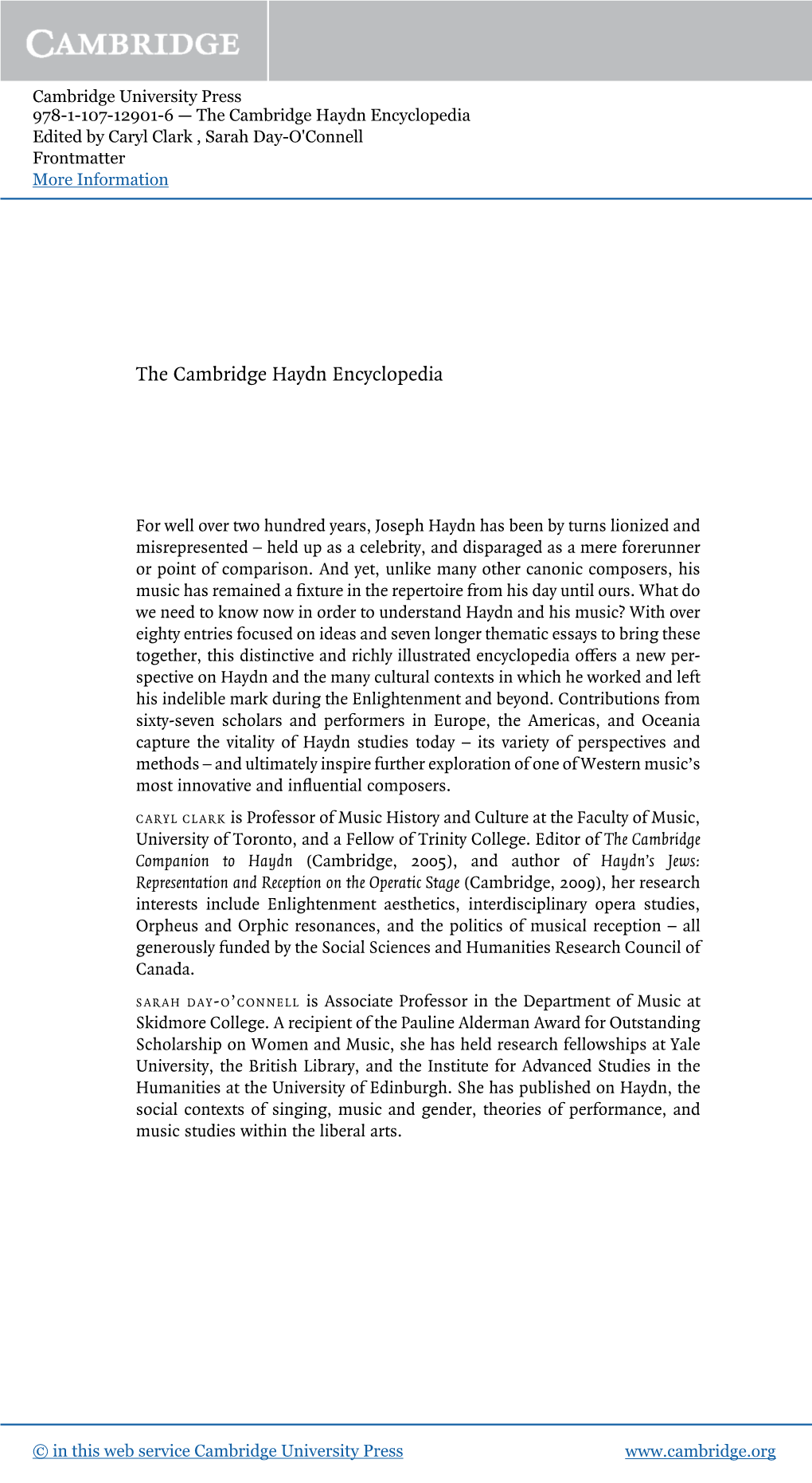 The Cambridge Haydn Encyclopedia Edited by Caryl Clark , Sarah Day-O'connell Frontmatter More Information