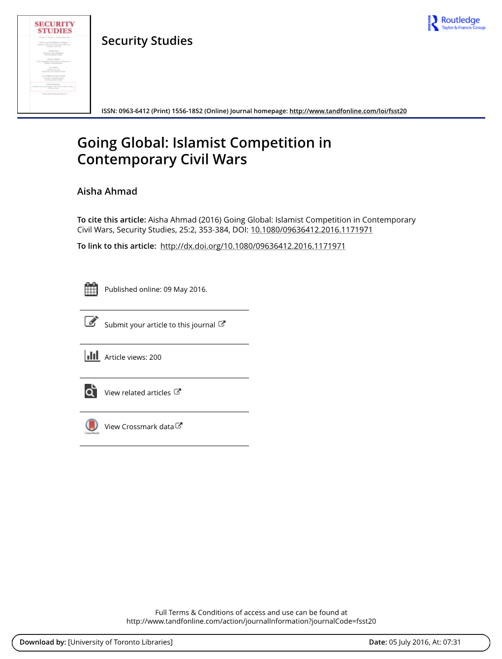 Going Global: Islamist Competition in Contemporary Civil Wars