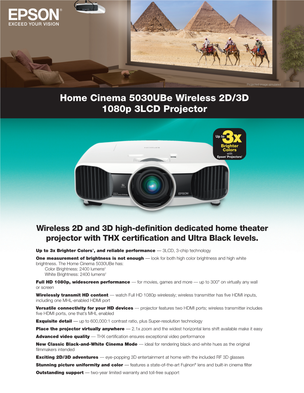 Home Cinema 5030Ube Wireless 2D/3D 1080P 3LCD Projector