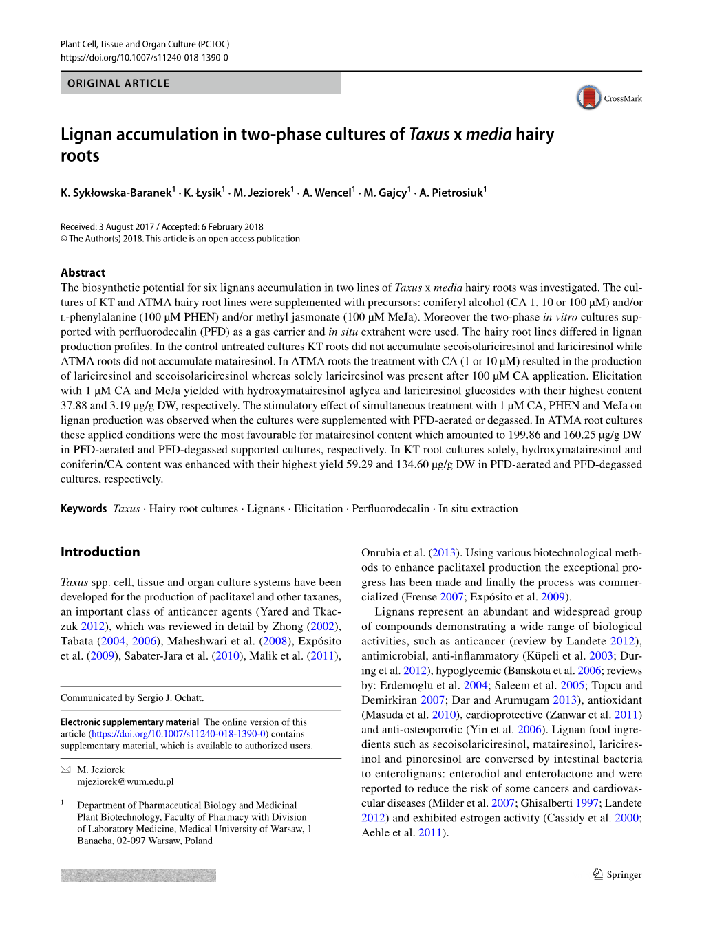 Lignan Accumulation in Two-Phase Cultures of Taxus X Media Hairy Roots