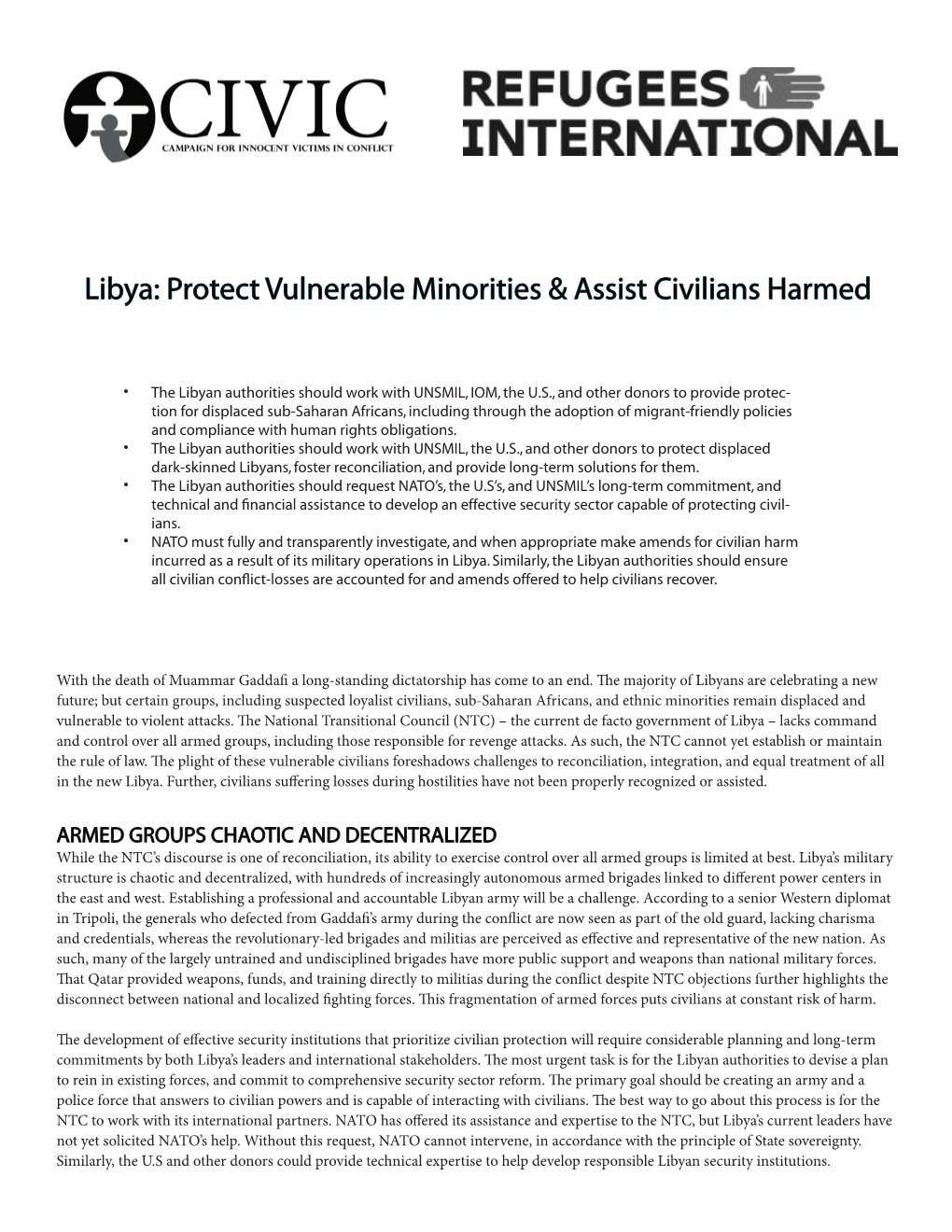 Libya: Protect Vulnerable Minorities & Assist Civilians Harmed
