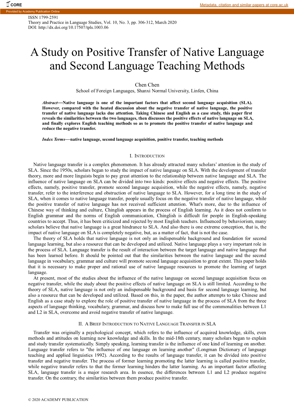 A Study on Positive Transfer of Native Language and Second Language Teaching Methods