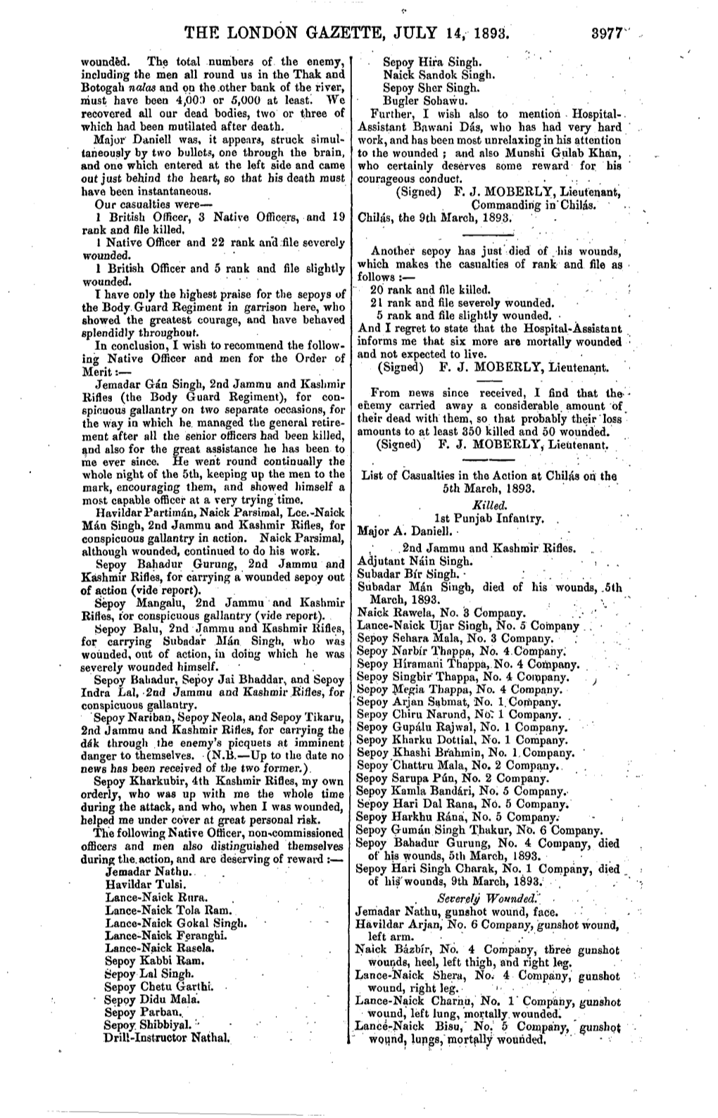 THE LONDON GAZETTE, JULY 14, 1893. 3977^ Wounded