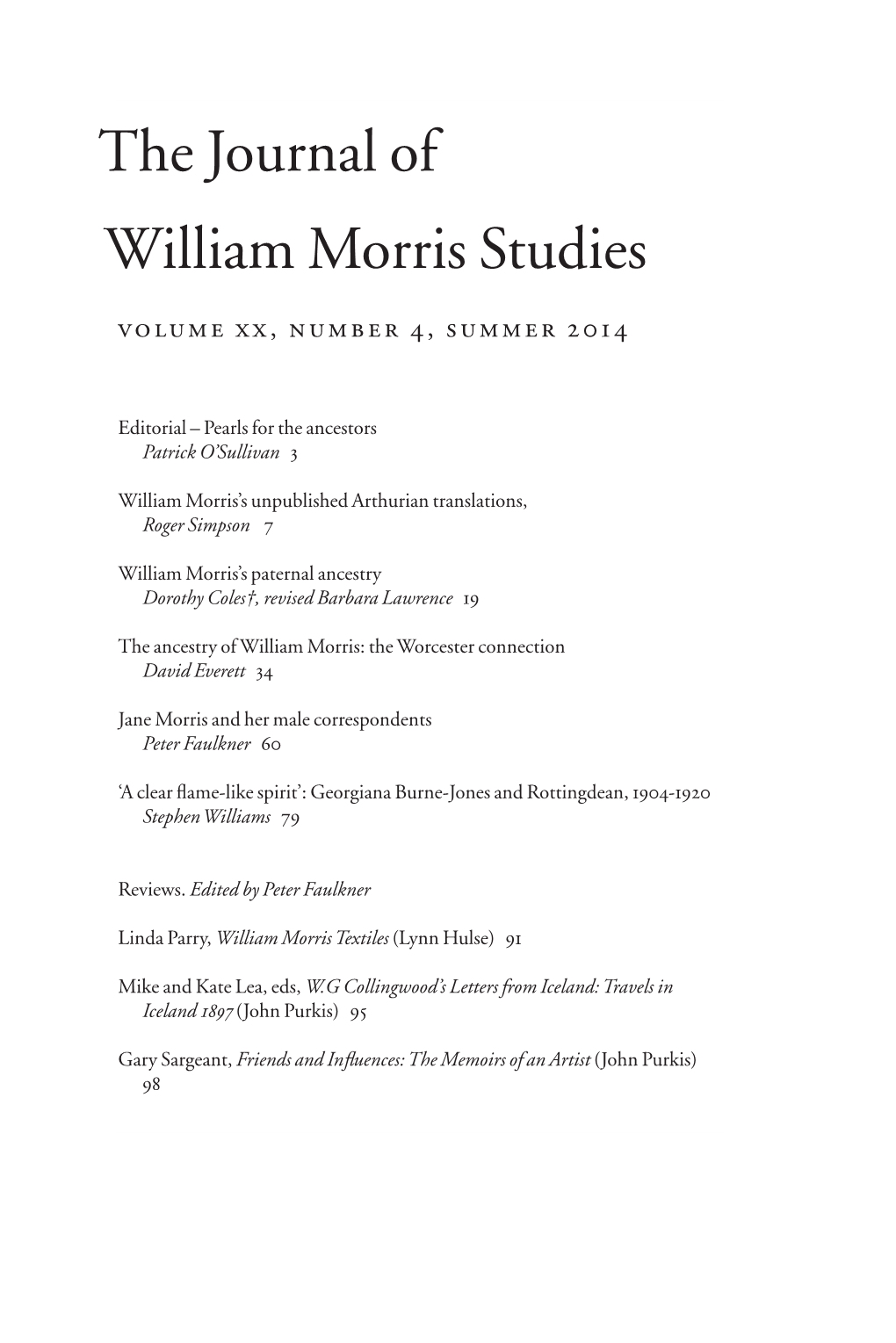 The Journal of William Morris Studies