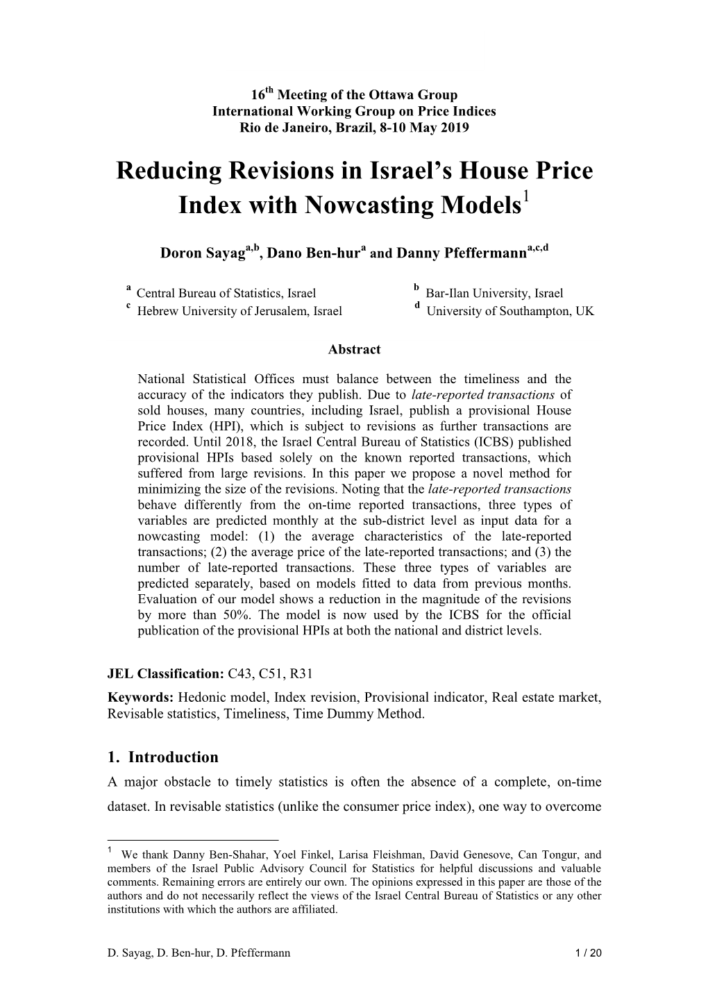 Reducing Revisions in Israel's House Price Index with Nowcasting Models