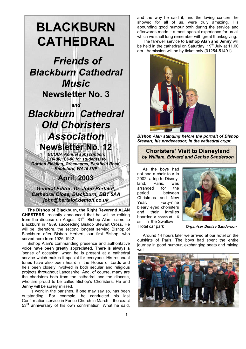 Blackburn Cathedral Newsletter April 2003