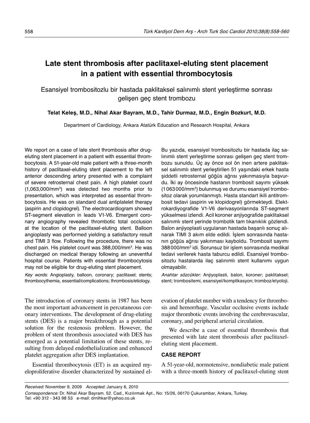 Late Stent Thrombosis After Paclitaxel-Eluting Stent Placement in a Patient with Essential Thrombocytosis