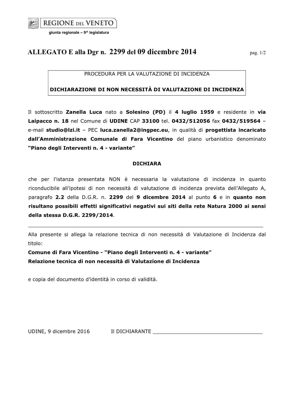 ALLEGATO E Alla Dgr N. 2299 Del 09 Dicembre 2014 Pag