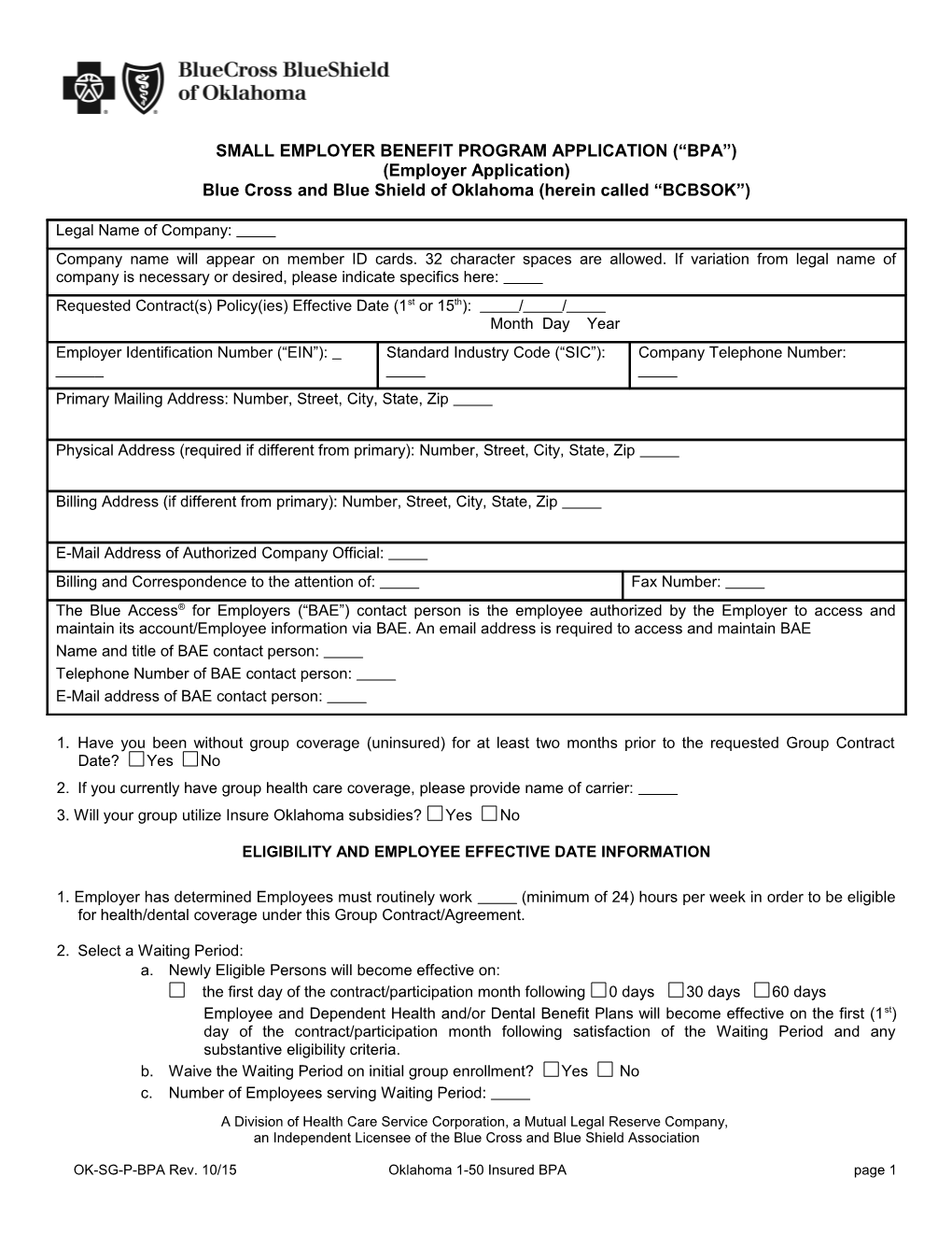 Small Employer Benefit Program Application ( Bpa )