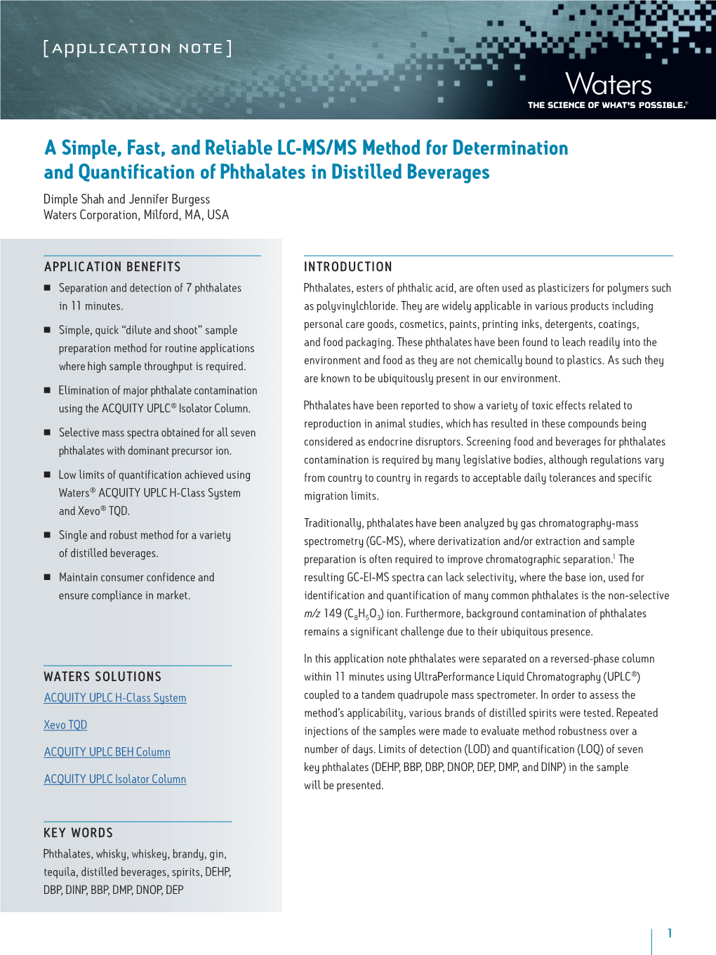 A Simple, Fast, and Reliable LC-MS/MS Method for Determination and Quantification of Phthalates in Distilled Beverages