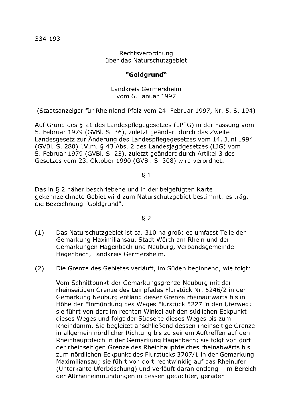 334-193 Rechtsverordnung Über Das Naturschutzgebiet 