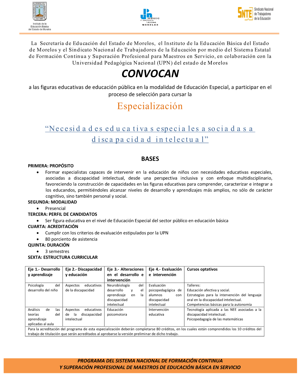 CONVOCAN a Las Figuras Educativas De Educación Pública En La Modalidad De Educación Especial, a Participar En El Proceso De Selección Para Cursar La Especialización