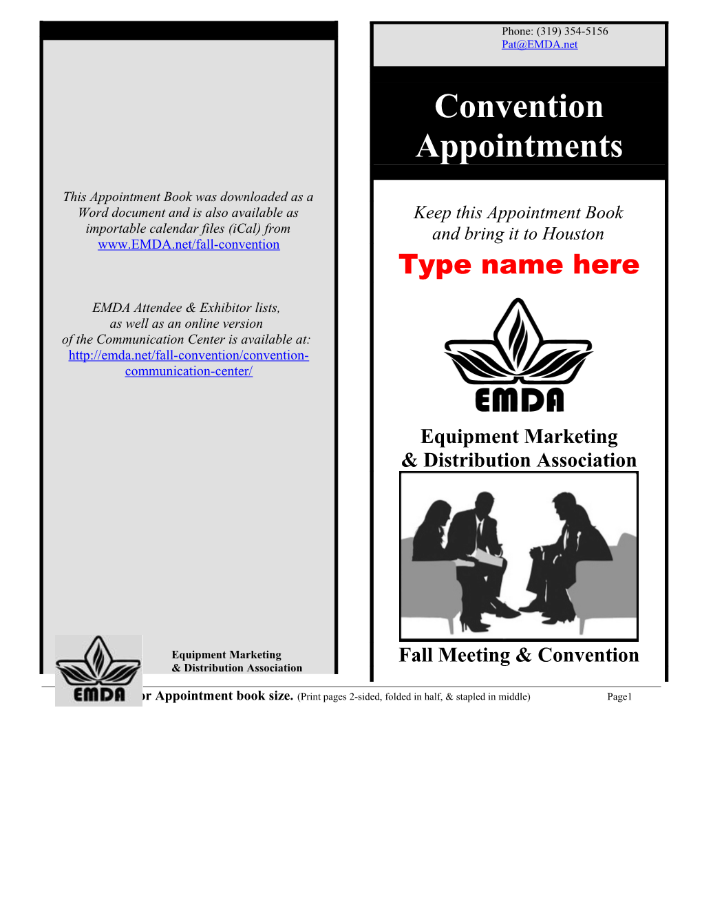 Trim Here for Appointment Book Size. (Print Pages 2-Sided, Folded in Half, & Stapled In