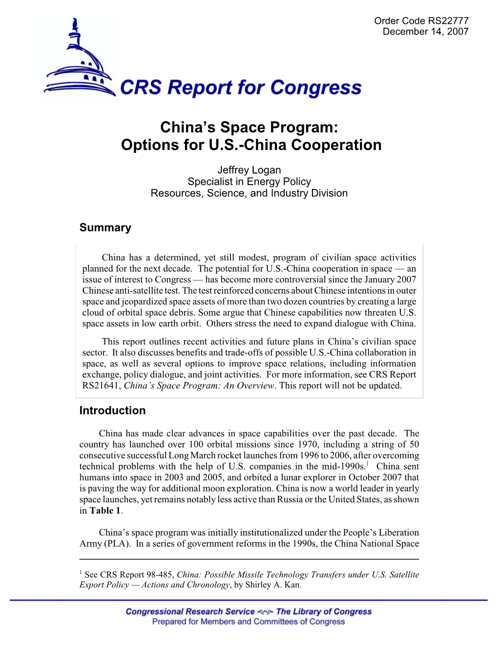 Options for U.S.-China Cooperation