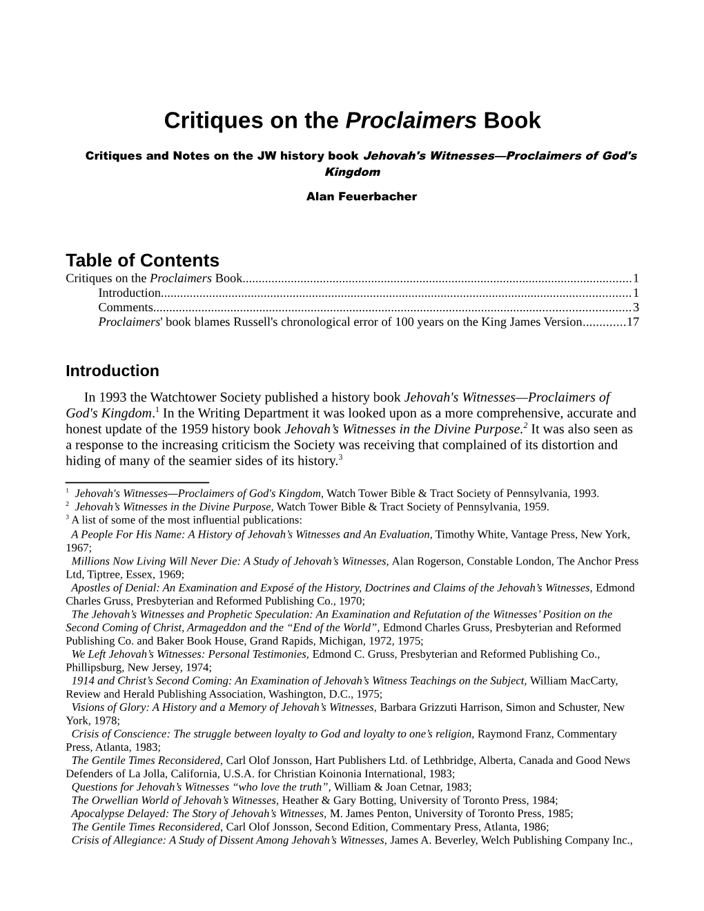 Critiques on the Proclaimers Book