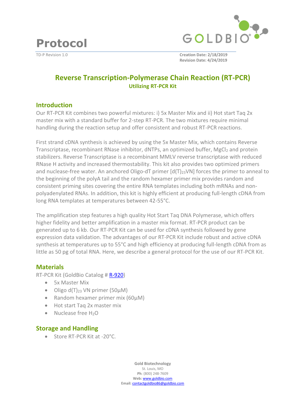RT-PCR Protocol Utilizing RT-PCR
