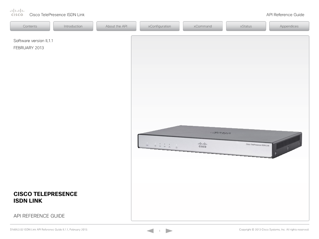 Cisco Telepresence ISDN Link API Reference Guide (IL1.1)