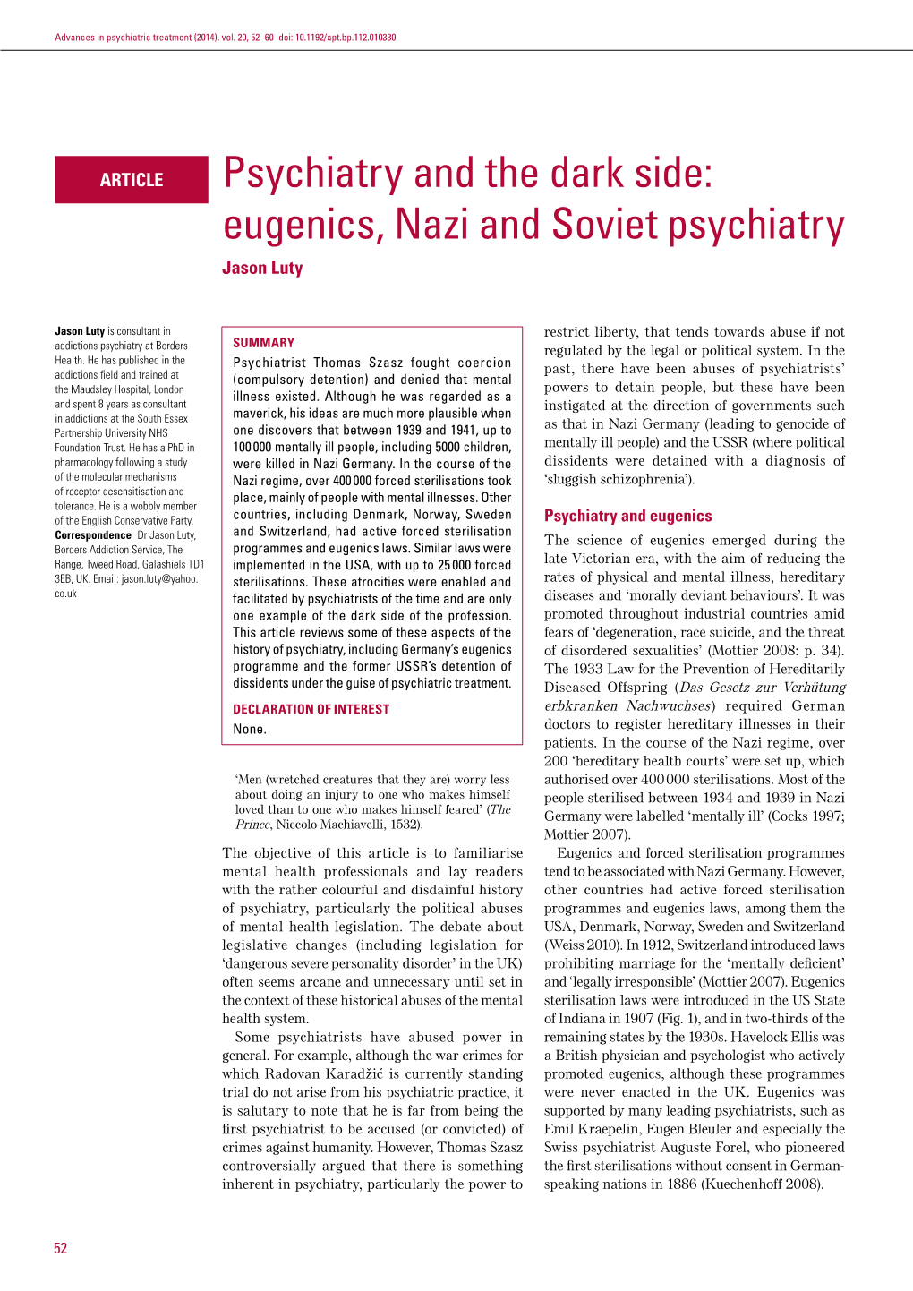 Eugenics, Nazi and Soviet Psychiatry Jason Luty