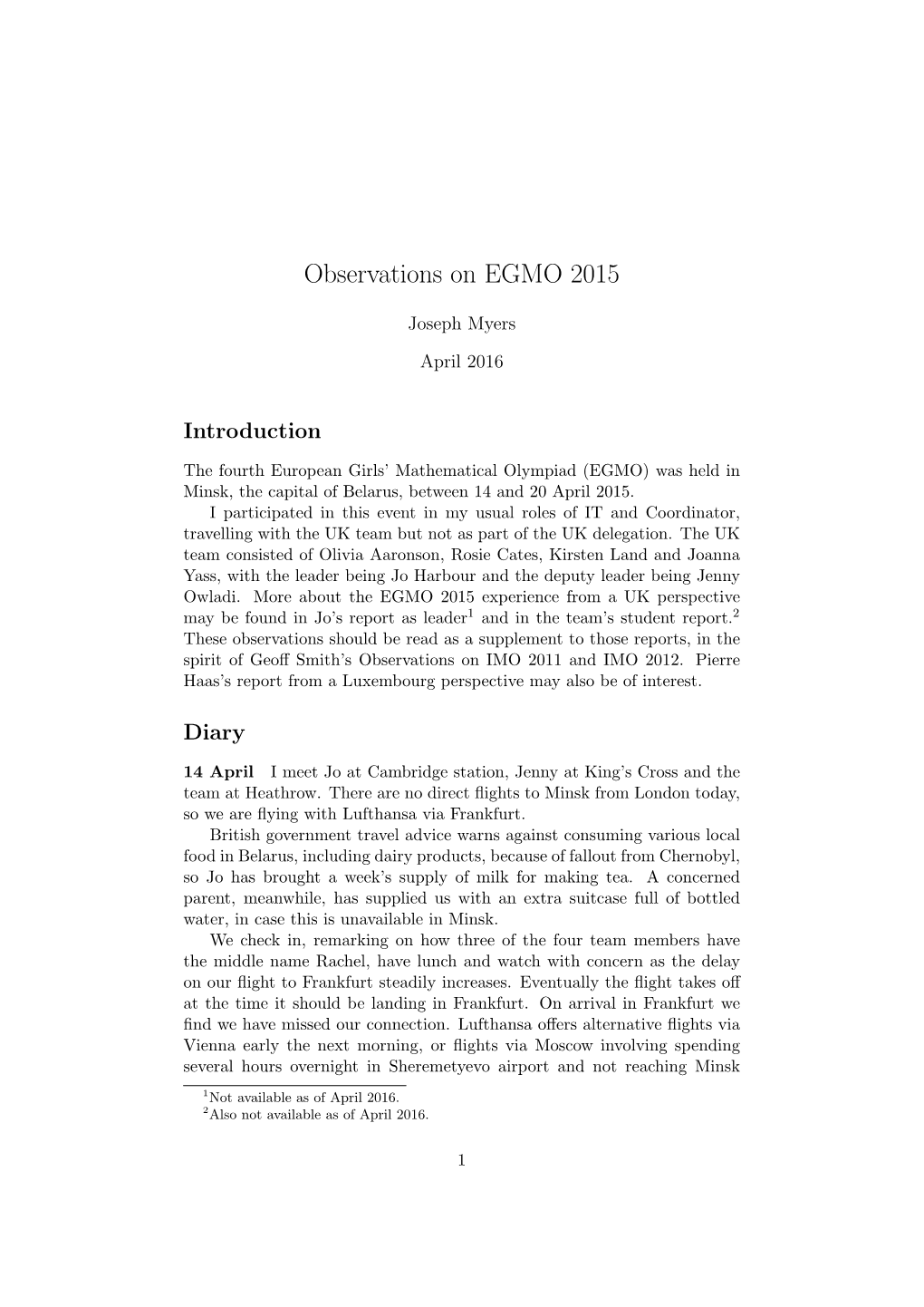 Observations on EGMO 2015