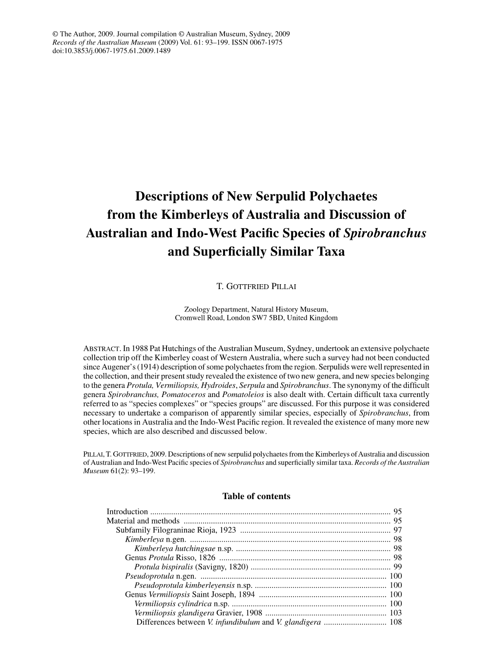 Descriptions of New Serpulid Polychaetes from the Kimberleys Of