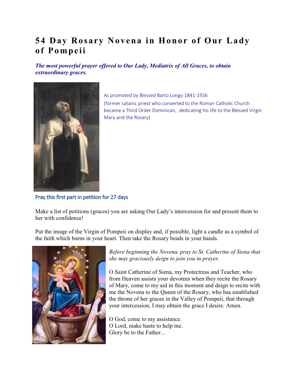 54 Day Rosary Novena in Honor of Our Lady of Pompeii