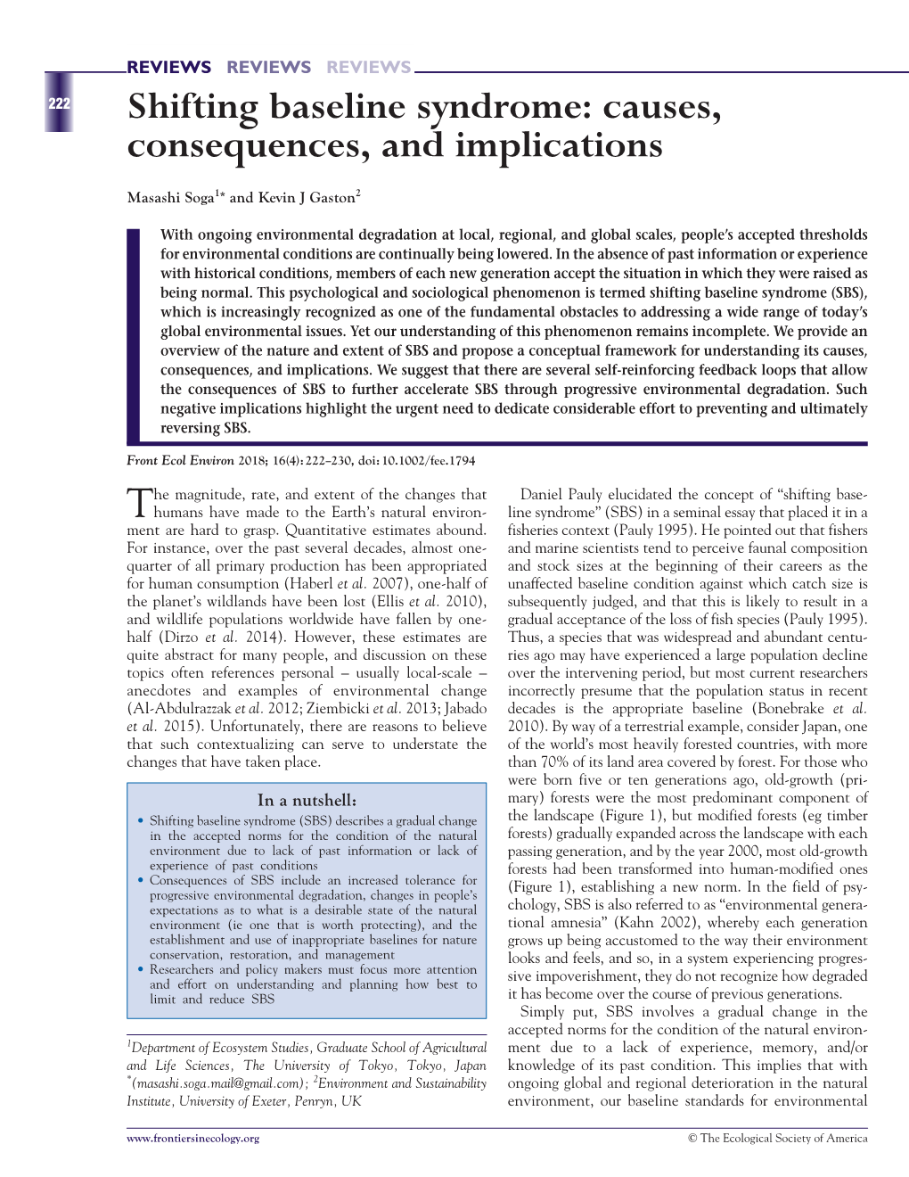 Shifting Baseline Syndrome: Causes, Consequences, and Implications