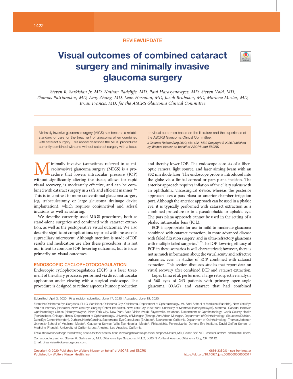 Visual Outcomes of Combined Cataract Surgery and Minimally Invasive Glaucoma Surgery