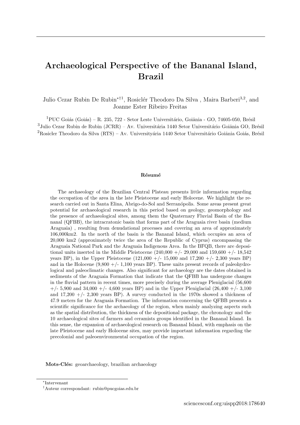 Archaeological Perspective of the Bananal Island, Brazil