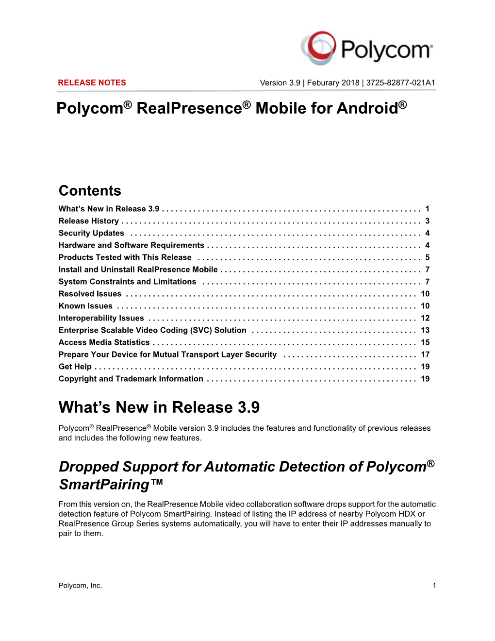 Polycom® Realpresence® Mobile for Android® Release Notes