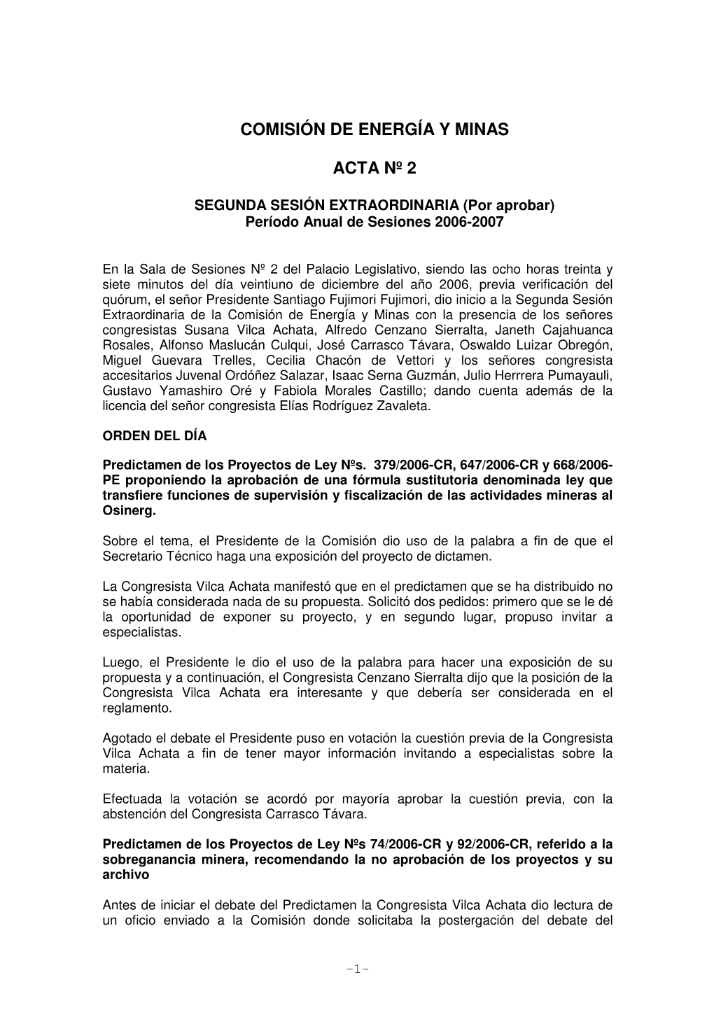 Comisión De Energía Y Minas Acta Nº 2