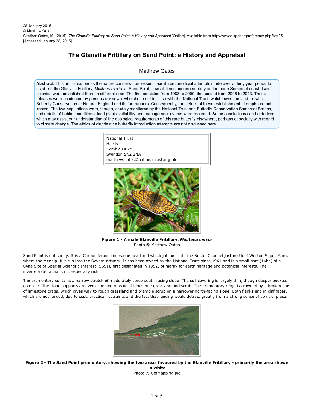 The Glanville Fritillary on Sand Point: a History and Appraisal [Online]