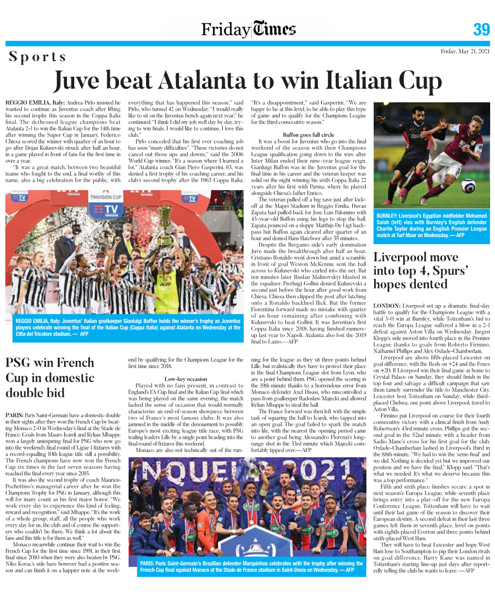 Juve Beat Atalanta to Win Italian