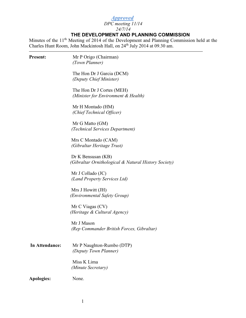 Approval of Minutes of the 1St Meeting of The