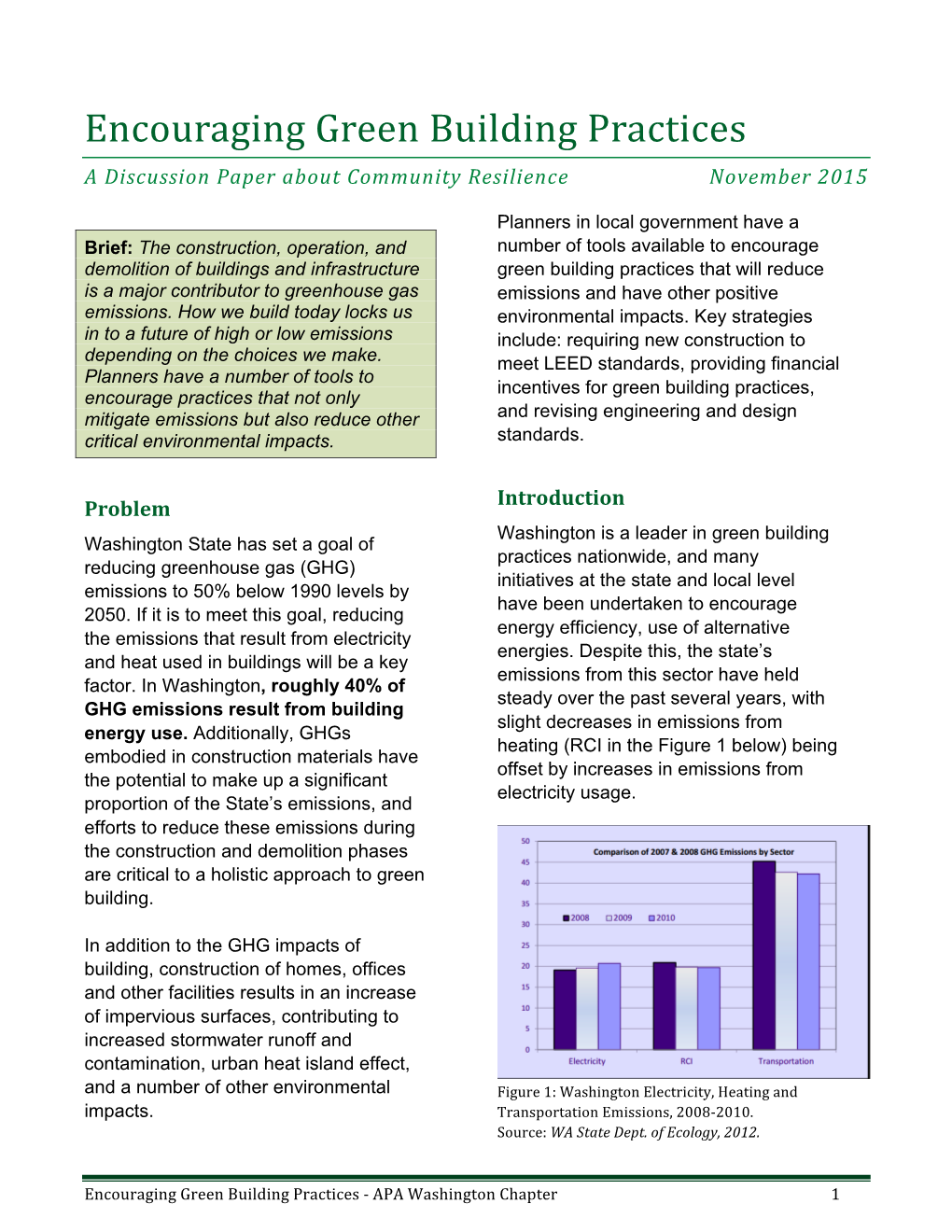 Encouraging Green Building Practices a Discussion Paper About Community Resilience November 2015