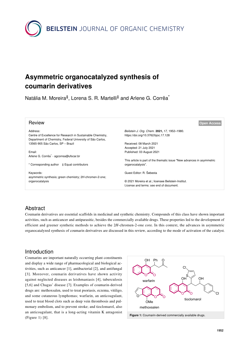 Asymmetric Organocatalyzed Synthesis of Coumarin Derivatives