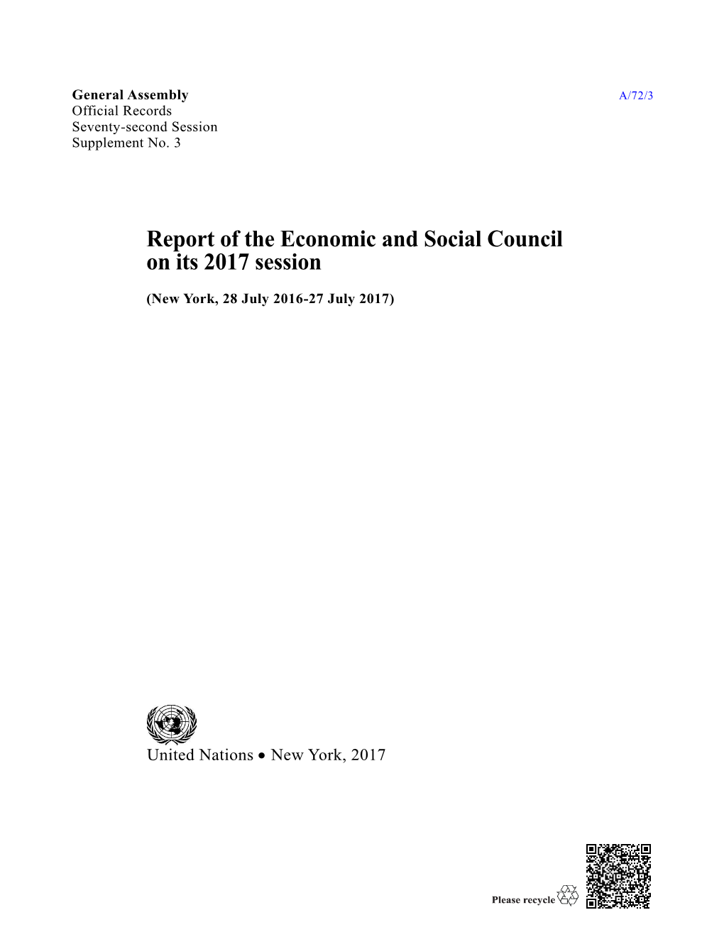 Report of the Economic and Social Council on Its 2017 Session
