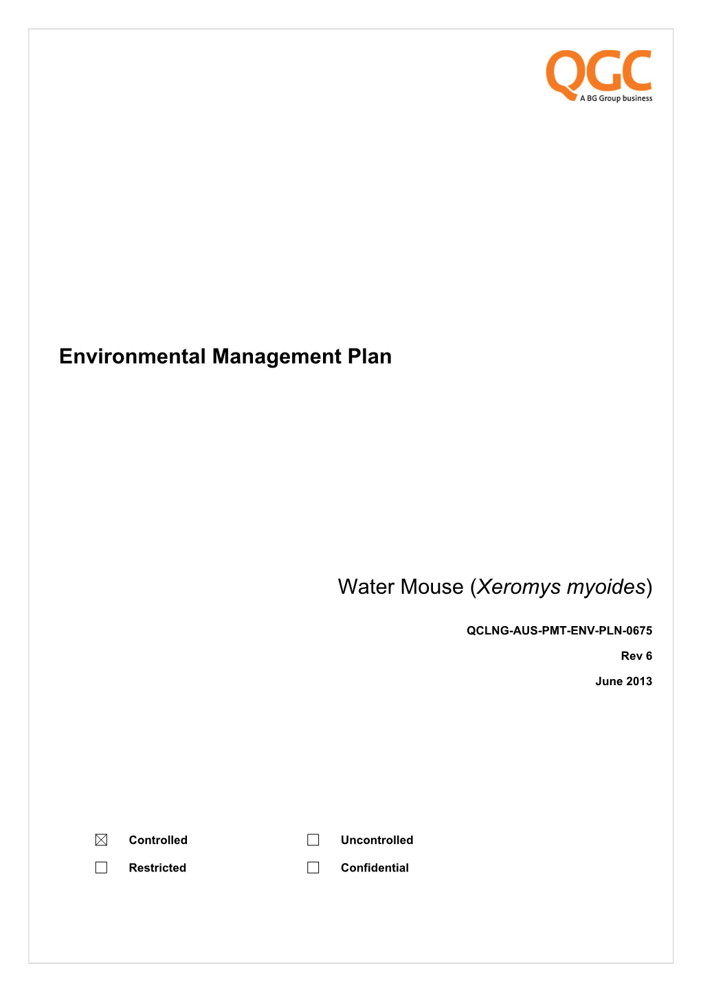 Environmental Management Plan Water Mouse (Xeromys Myoides)