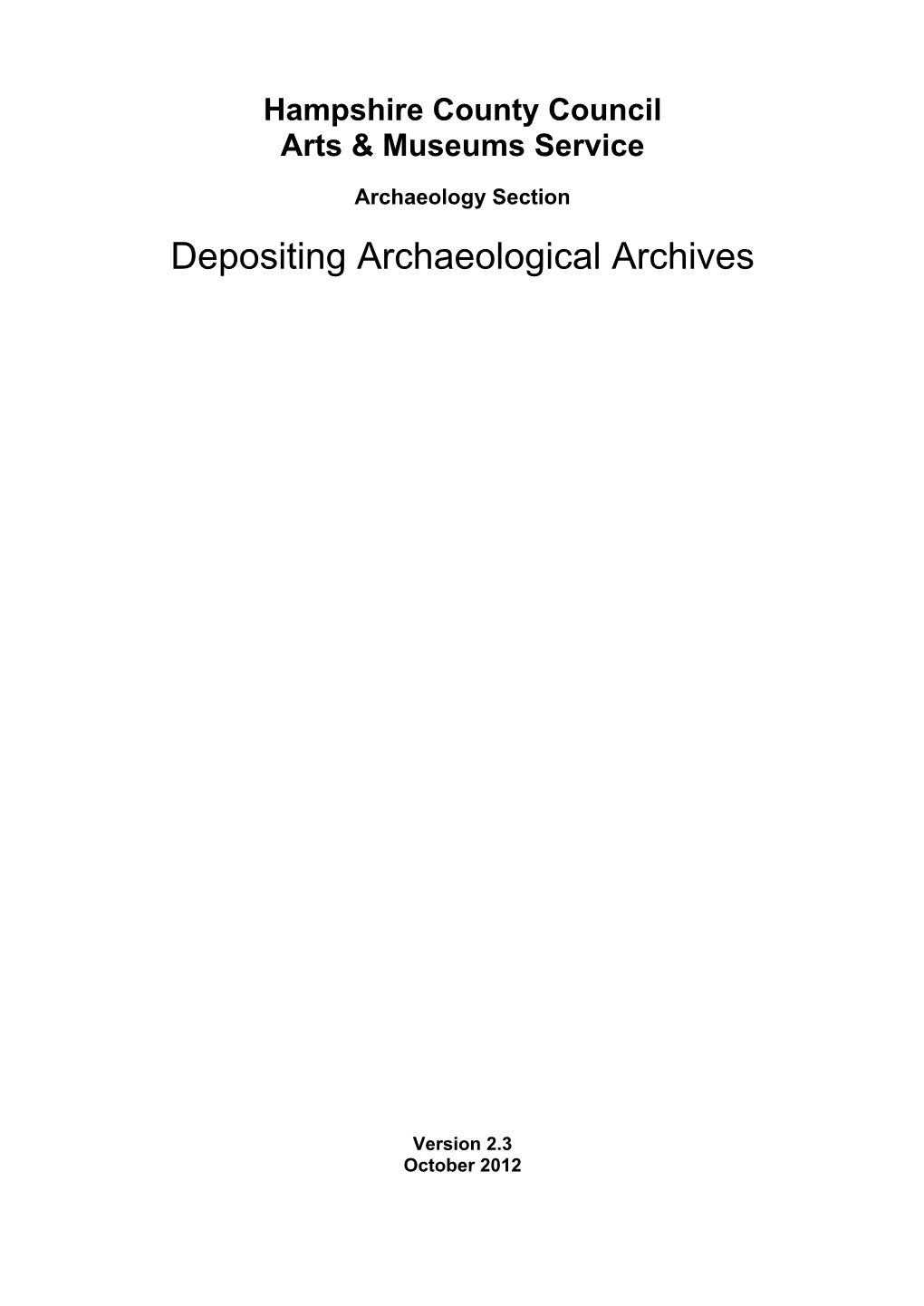 Depositing Archaeological Archives