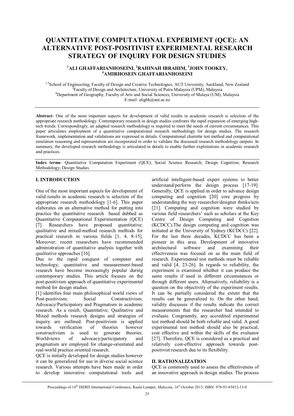 Quantitative Computational Experiment (Qce): an Alternative Post-Positivist Experimental Research Strategy of Inquiry for Design Studies