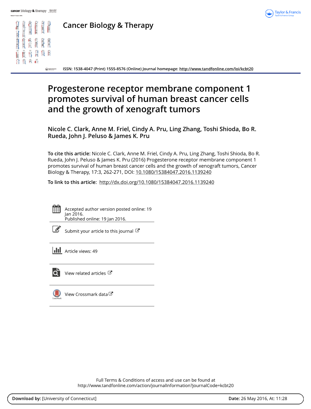 Progesterone Receptor Membrane Component 1 Promotes Survival of Human Breast Cancer Cells and the Growth of Xenograft Tumors