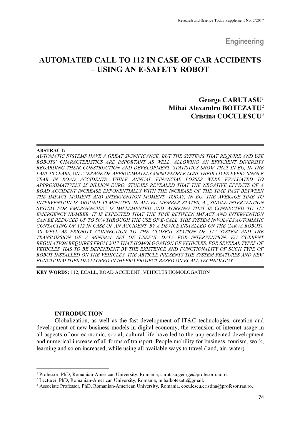 Engineering AUTOMATED CALL to 112