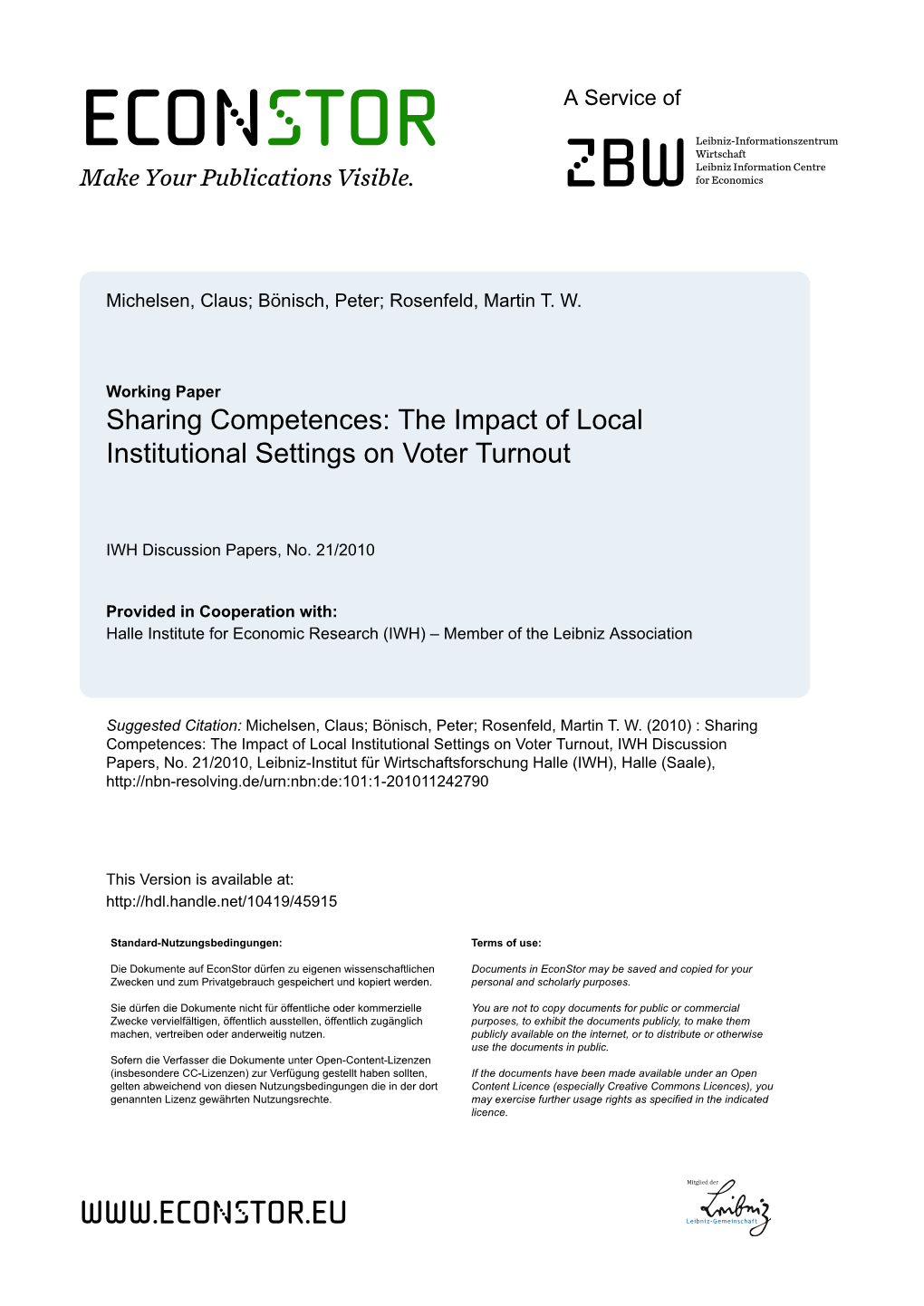 Sharing Competences: the Impact of Local Institutional Settings on Voter Turnout