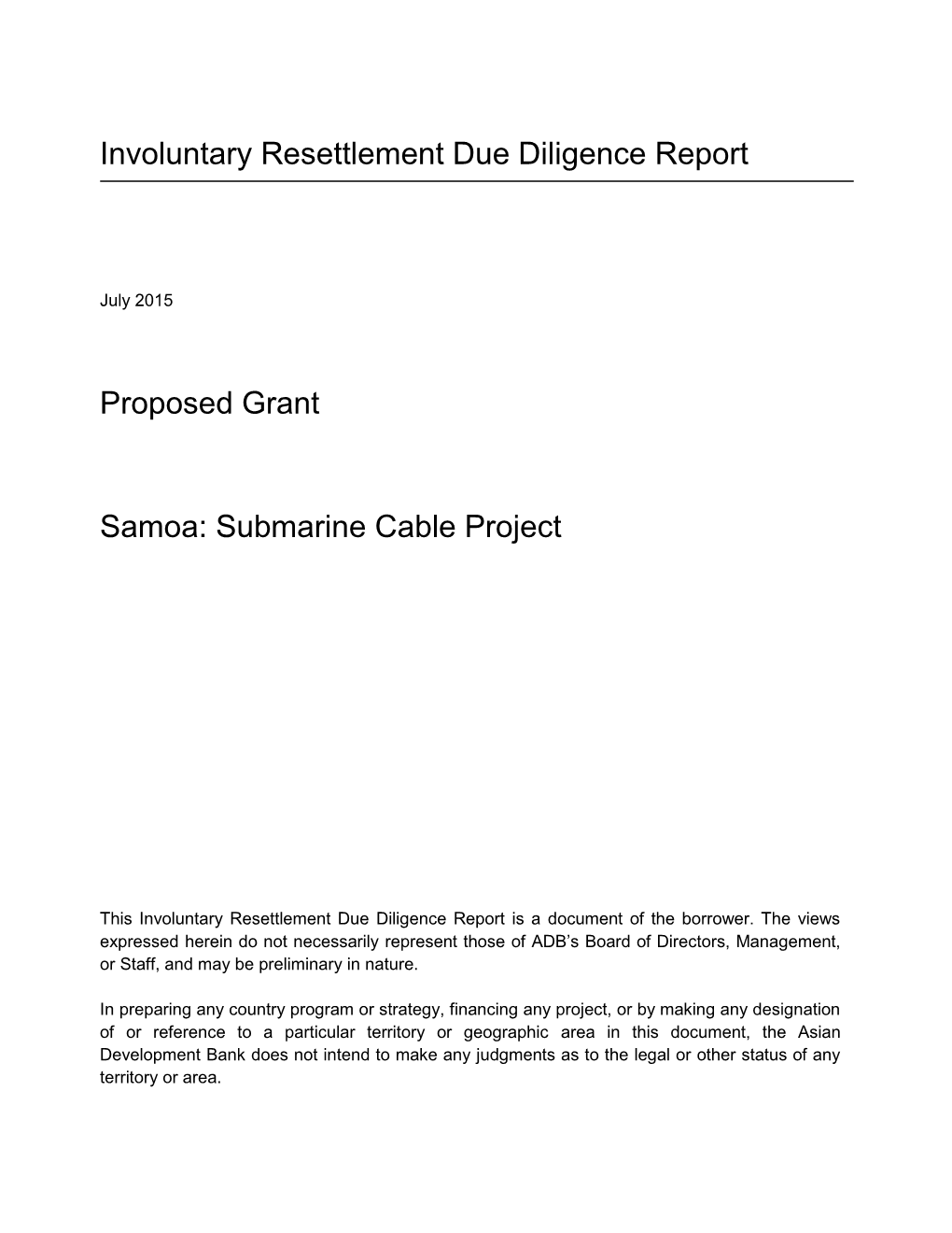 47320-001: Involuntary Resettlement Due Diligence Report