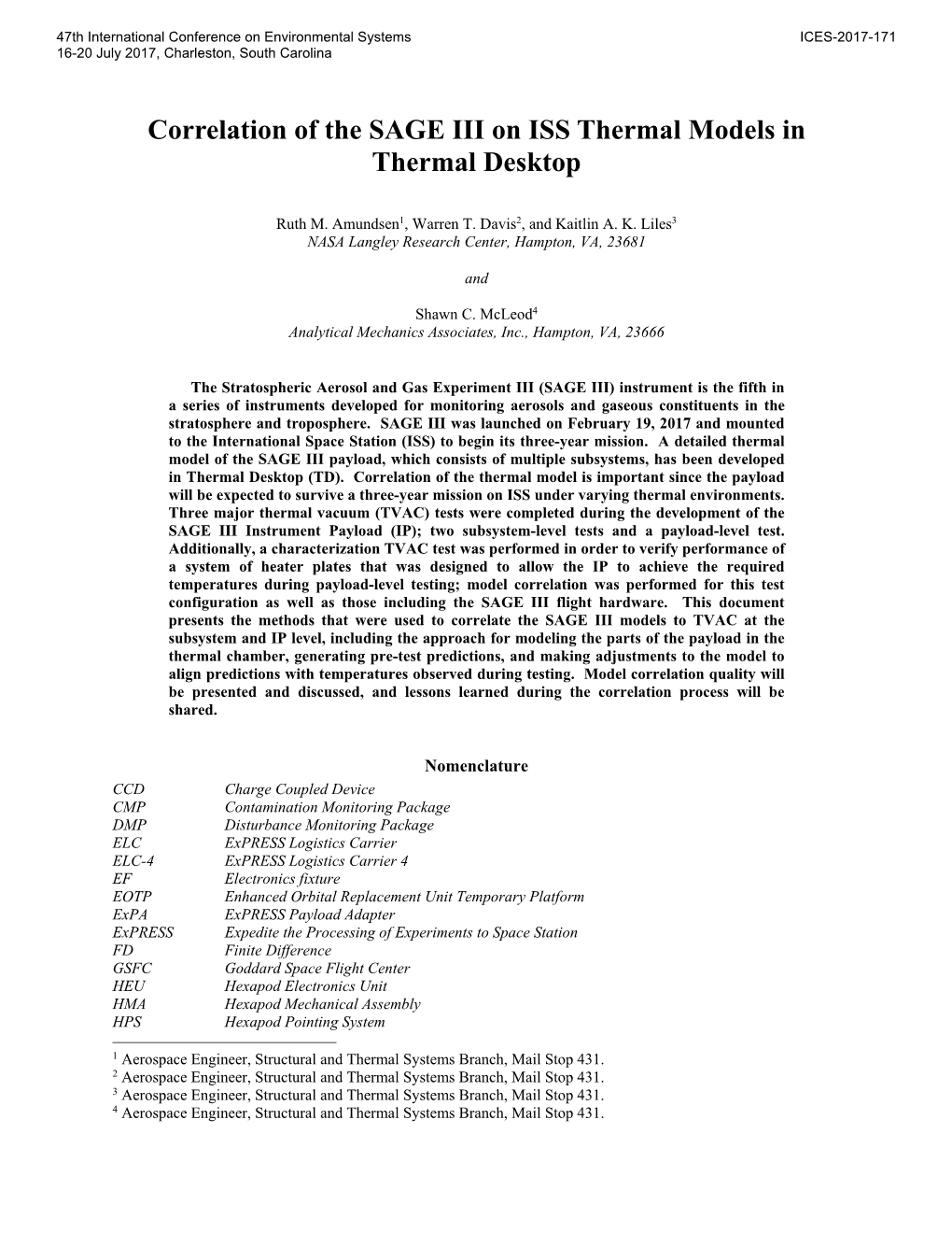 Correlation of the SAGE III on ISS Thermal Models in Thermal Desktop